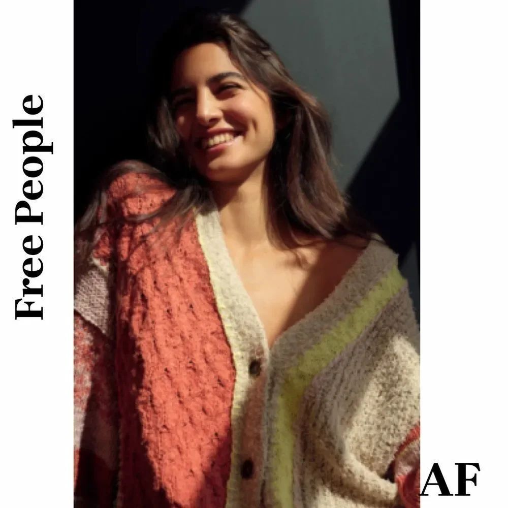 Free People Lighthouse Colorful Block Knit Cardigan Size SP New